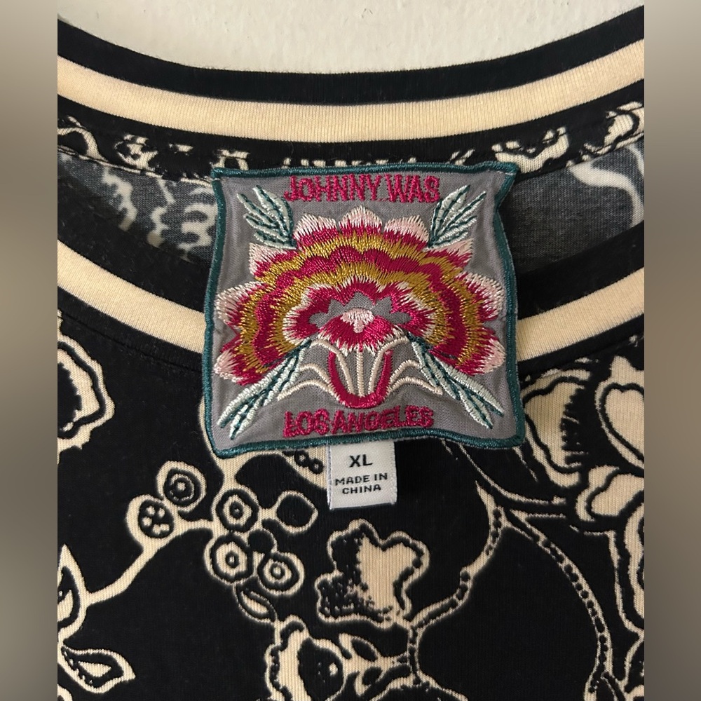 Johnny Was Black and Cream Floral Blouse - Picture 2 of 4